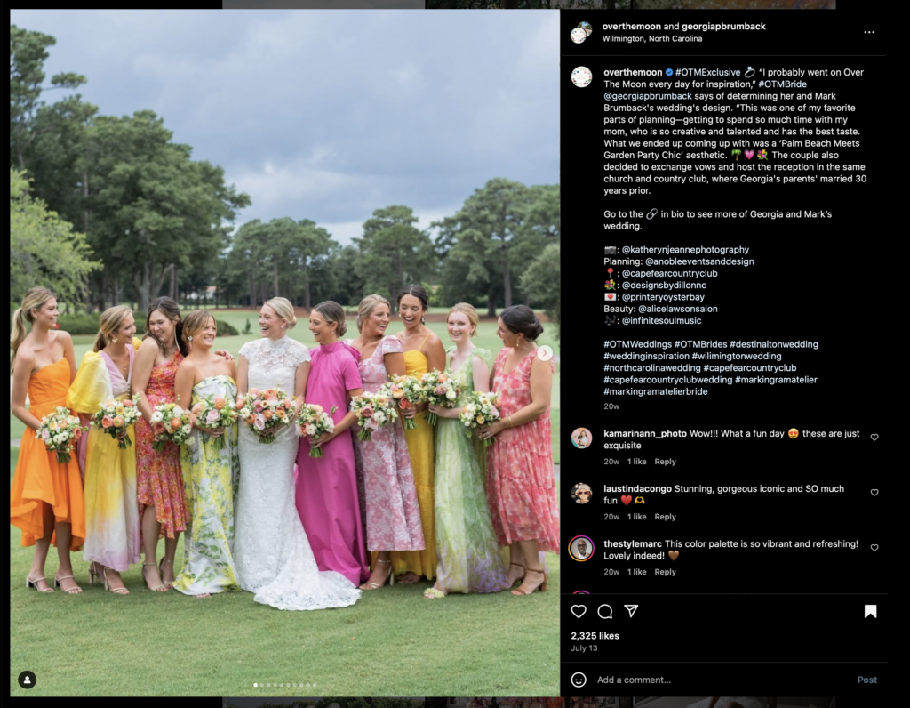 colorful mismatched bridesmaids dresses of different fabrics, colors and patterns